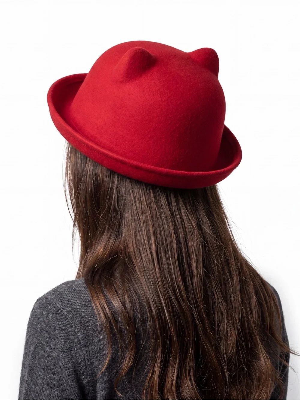 Red Dome Crown Cat Ear Bowler Hat OS NWT